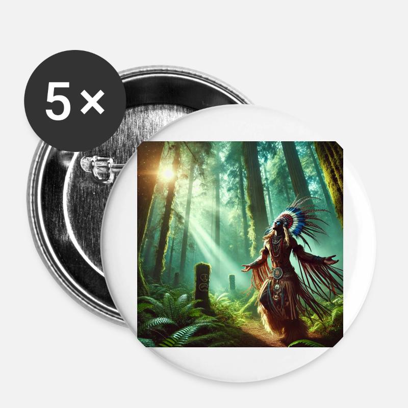 Shaman in Trance (A) - Buttons large 2.2''/56 mm (5-pack) - white