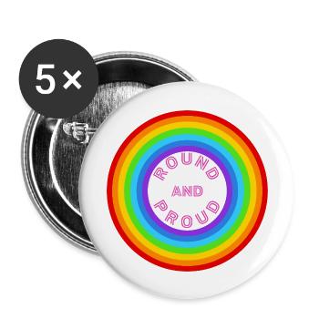 Rond et fier ! LGBTQ+, SDC, Arc-en-ciel - Lot de 5 grands badges (56 mm) - blanc - Devant