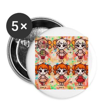 Mädchen 3 - Buttons groß 56 mm (5er Pack) - Weiß - Vorne