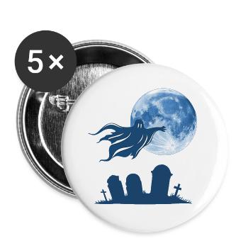 silhouetten, fliegende Geister, Monde, Gräber - Buttons groß 56 mm (5er Pack) - Weiß - Vorne