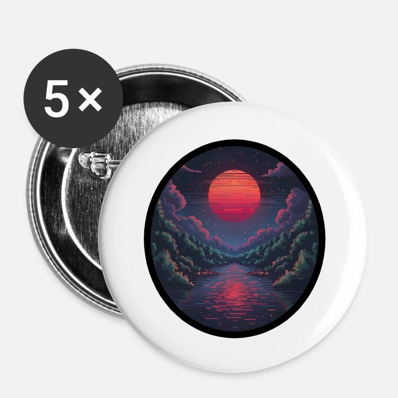 Pixel sunset over the water - Buttons large 2.2''/56 mm (5-pack) - white