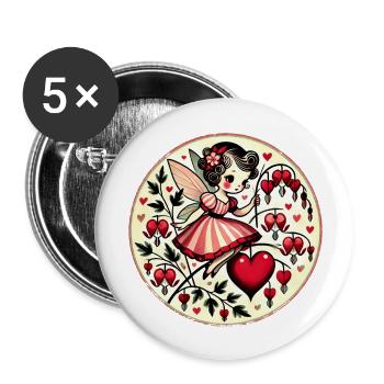 Valentine's Day Fairy Bleeding Heart Flowers - Buttons large 2.2''/56 mm (5-pack) - white - Front