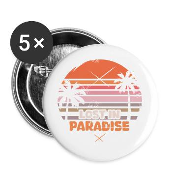 Lost in Paradise - Logo rétro des palmiers au coucher du soleil - Lot de 5 grands badges (56 mm) - blanc - Devant