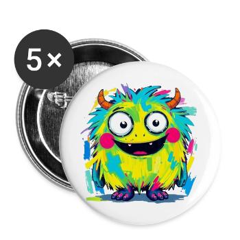 Bunte Monsterkunst - Niedlicher & verspielter Charakter - Buttons groß 56 mm (5er Pack) - Weiß - Vorne