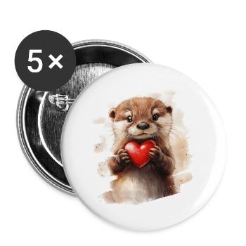 Loutre avec cœur - Lot de 5 grands badges (56 mm) - blanc - Devant
