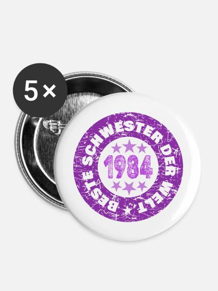 Jahr 1984 - Buttons groß 56 mm (5er Pack) - Weiß