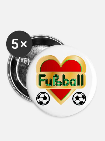 HERZ FUßBALL - Buttons groß 56 mm (5er Pack) - Weiß