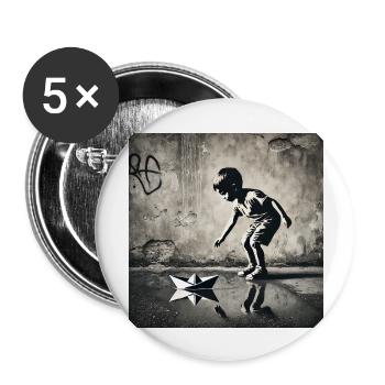 Kein Banksy - Kindheit in der Pfütze - Buttons groß 56 mm (5er Pack) - Weiß - Vorne