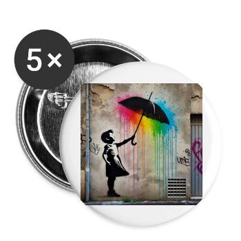 Kein Banksy - Regen unter dem Schirm - Buttons groß 56 mm (5er Pack) - Weiß - Vorne