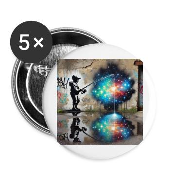 Kein Banksy - Fischen nach Sternen - Buttons groß 56 mm (5er Pack) - Weiß - Vorne