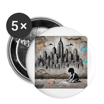 Kein Banksy - Die Stadt in Kinderhand - Buttons groß 56 mm (5er Pack) - Weiß - Vorne