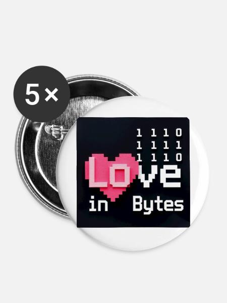 Liebe in Bytes Pixel Art - Buttons groß 56 mm (5er Pack) - Weiß