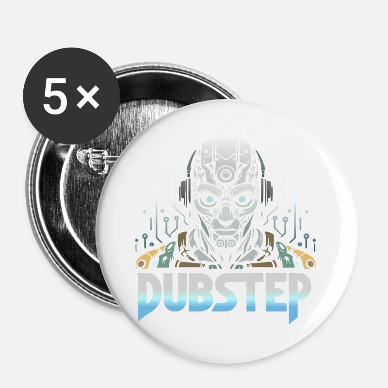 Dubstep Cyborg - Buttons groß 56 mm (5er Pack) - Weiß