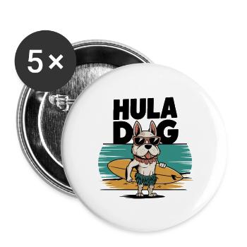 Hula Hund - Lustiges Sommerdesign - Buttons groß 56 mm (5er Pack) - Weiß - Vorne