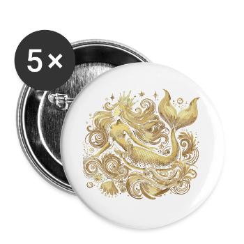 Sirène Sirène Princesse Or Cadeau Doré - Lot de 5 grands badges (56 mm) - blanc - Devant