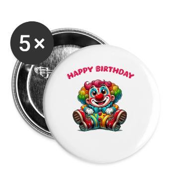Clown Comique Anniversaire - Lot de 5 grands badges (56 mm) - blanc - Devant