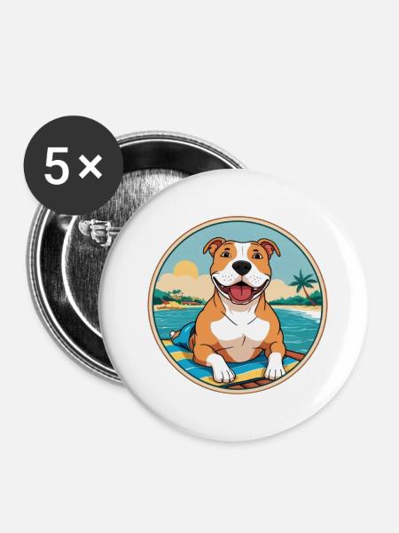 Pitbull Amerikanisches Bullymeer - Buttons groß 56 mm (5er Pack) - Weiß