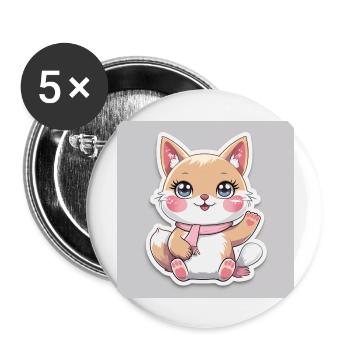 Kawaii Fröhliches Tier Aufkleber - Buttons groß 56 mm (5er Pack) - Weiß - Vorne