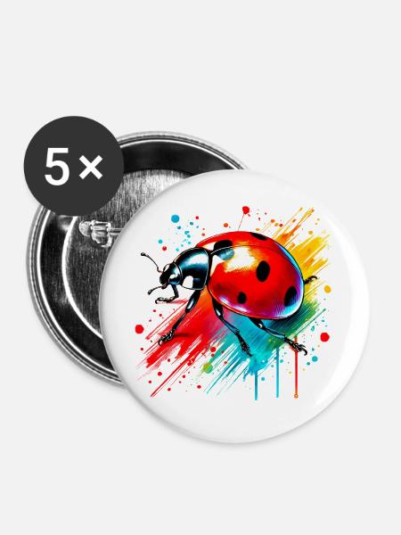 Marienkäfer - Buttons groß 56 mm (5er Pack) - Weiß