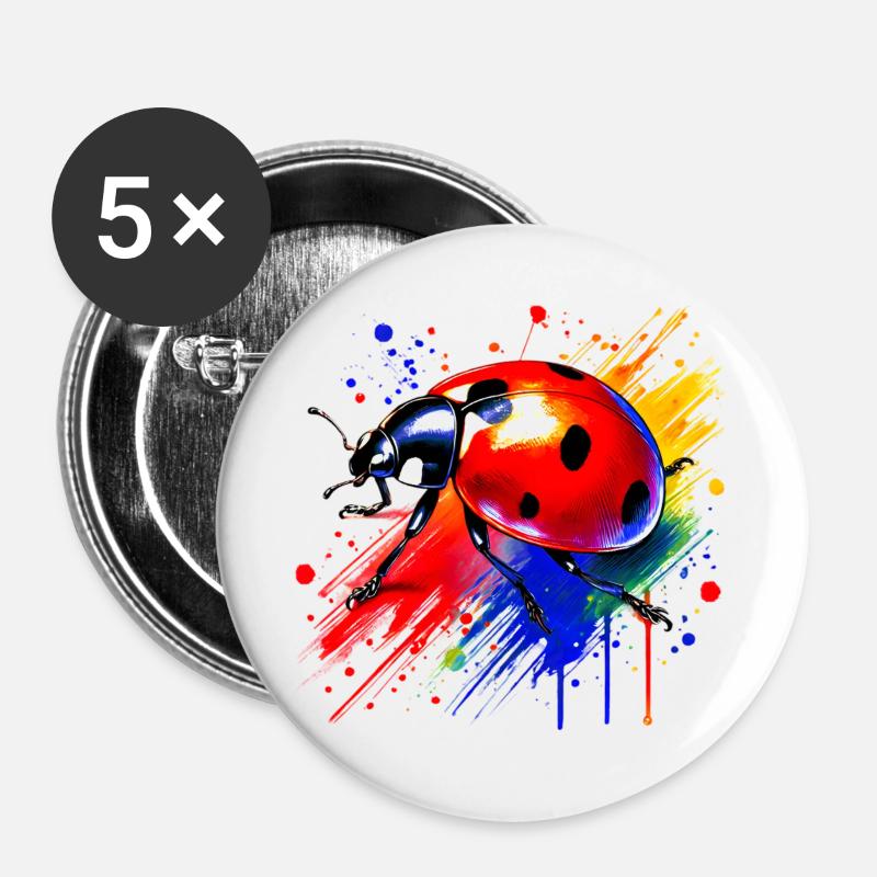 Marienkäfer - Buttons groß 56 mm (5er Pack) - Weiß