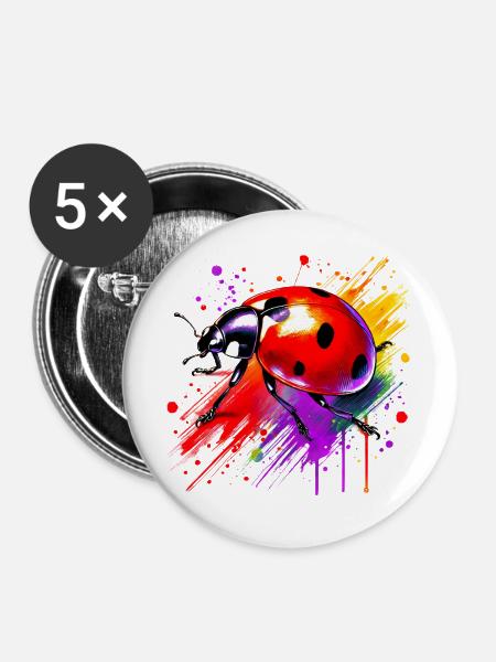 Marienkäfer - Buttons groß 56 mm (5er Pack) - Weiß