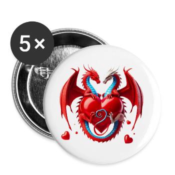 Dragon Heart Love Duet - Buttons large 2.2''/56 mm (5-pack) - white - Front