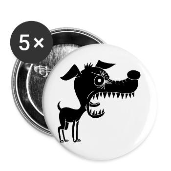 Kleiner schwarzer Hund und großes Maul - Buttons groß 56 mm (5er Pack) - Weiß - Vorne