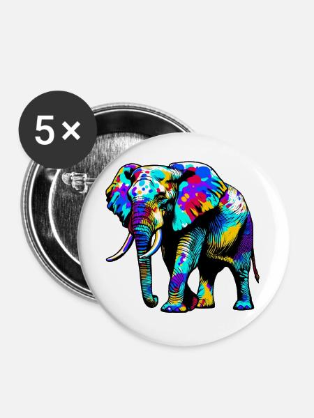 Elefant - Buttons groß 56 mm (5er Pack) - Weiß