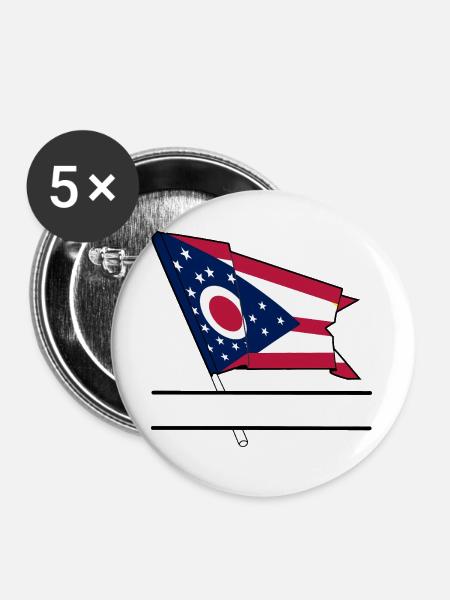 Flagge Ohio Textbanner - Buttons groß 56 mm (5er Pack) - Weiß