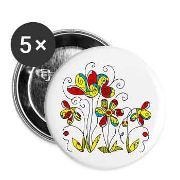 Blumen - Buttons groß 56 mm (5er Pack) - Weiß - Vorne