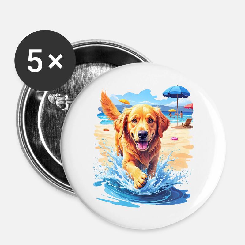 Dog on the beach - Buttons large 2.2''/56 mm (5-pack) - white