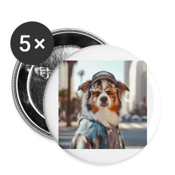 Dog LA hipster - Buttons groß 56 mm (5er Pack) - Weiß - Vorne