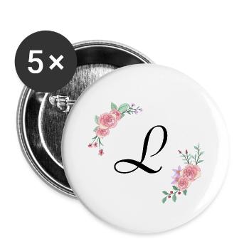 Pink floral letter l - Buttons large 2.2''/56 mm (5-pack) - white - Front