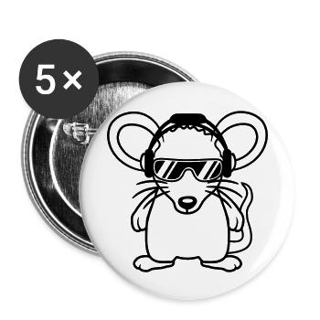 Maus Sonnenbrille Cool Kopfhörer Party Musik hören - Buttons groß 56 mm (5er Pack) - Weiß - Vorne