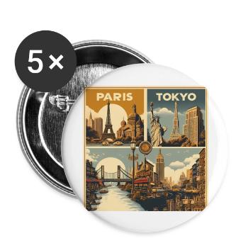 Affiche de voyage vintage : un voyage nostalgique - Lot de 5 grands badges (56 mm) - blanc - Devant