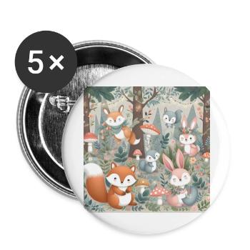 Skurrile Waldfreunde: Ein magisches Treffen - Buttons groß 56 mm (5er Pack) - Weiß - Vorne