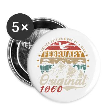 Cadeau 65e Anniversaire Nées En Février 1960 - Lot de 5 grands badges (56 mm) - blanc - Devant