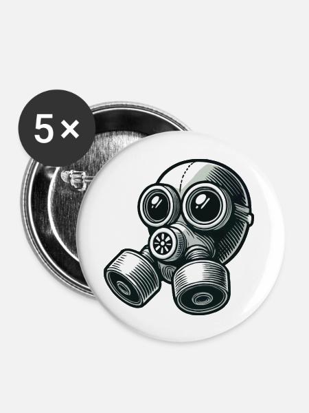 gasmaske - Buttons groß 56 mm (5er Pack) - Weiß