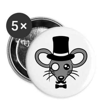 Mr. Maus Zylinder Hut Monokel Brille reicher Herr - Buttons groß 56 mm (5er Pack) - Weiß - Vorne