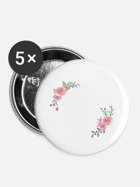 Rosa Blumenbuchstabe p - Buttons groß 56 mm (5er Pack) - Weiß
