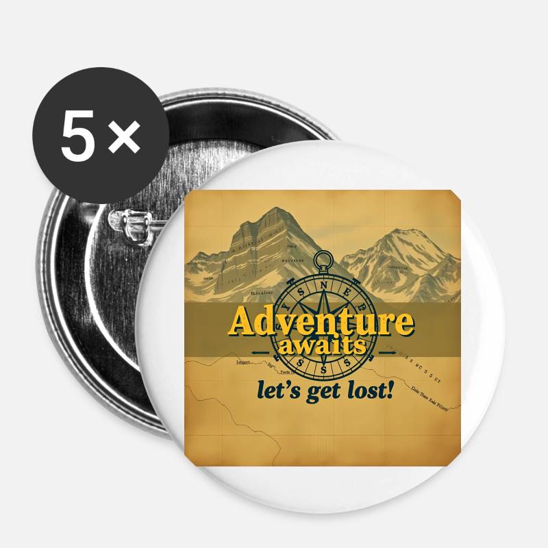 Adventure Awaits Vintage Map Travel Explorer - Buttons large 2.2''/56 mm (5-pack) - white
