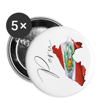 Peru Flagge in der Peru Landkarte EN - Buttons groß 56 mm (5er Pack) - Weiß - Vorne