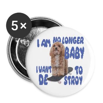 Skater Dog Meme - Plus bébé - Lot de 5 grands badges (56 mm) - blanc - Devant