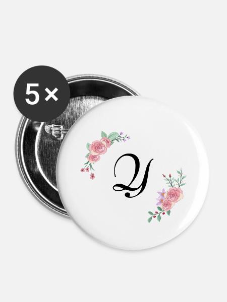 Rosa Blumenbuchstabe - Buttons groß 56 mm (5er Pack) - Weiß