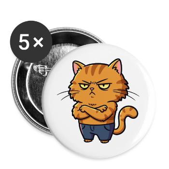Irritated Cat - Buttons large 2.2''/56 mm (5-pack) - white - Front