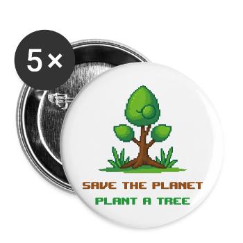 Pixel art tree "save the planet, plant a tree" - Buttons large 2.2''/56 mm (5-pack) - white - Front