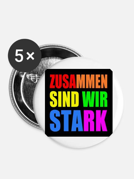 zusammen sind wir stark - Buttons groß 56 mm (5er Pack) - Weiß