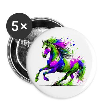 Cheval - Lot de 5 grands badges (56 mm) - blanc - Devant
