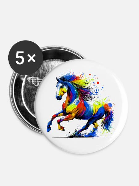 Pferd - Buttons groß 56 mm (5er Pack) - Weiß