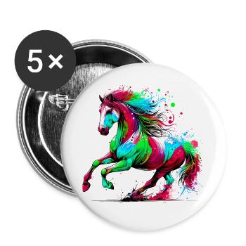 Pferd - Buttons groß 56 mm (5er Pack) - Weiß - Vorne